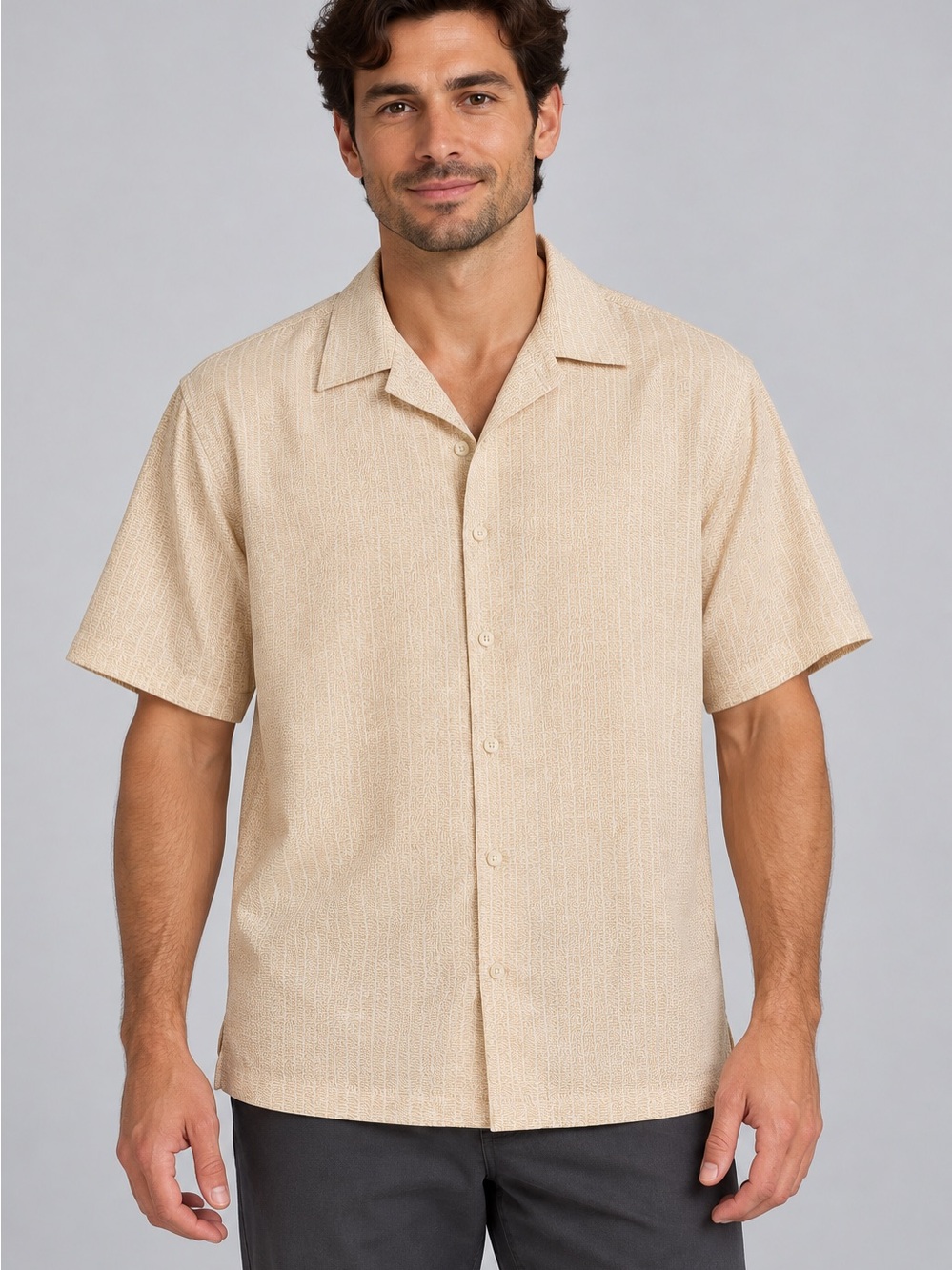 Axist Men’s Short-Sleeve Button-Down Shirt in Beige